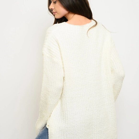 HIUG ME Cream So Soft Cozy V-neck Sweater top - Picture 2 of 3
